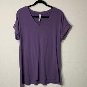 Women’s Purple Lavender V-Neck Short Sleeve Tee T-shirt Top